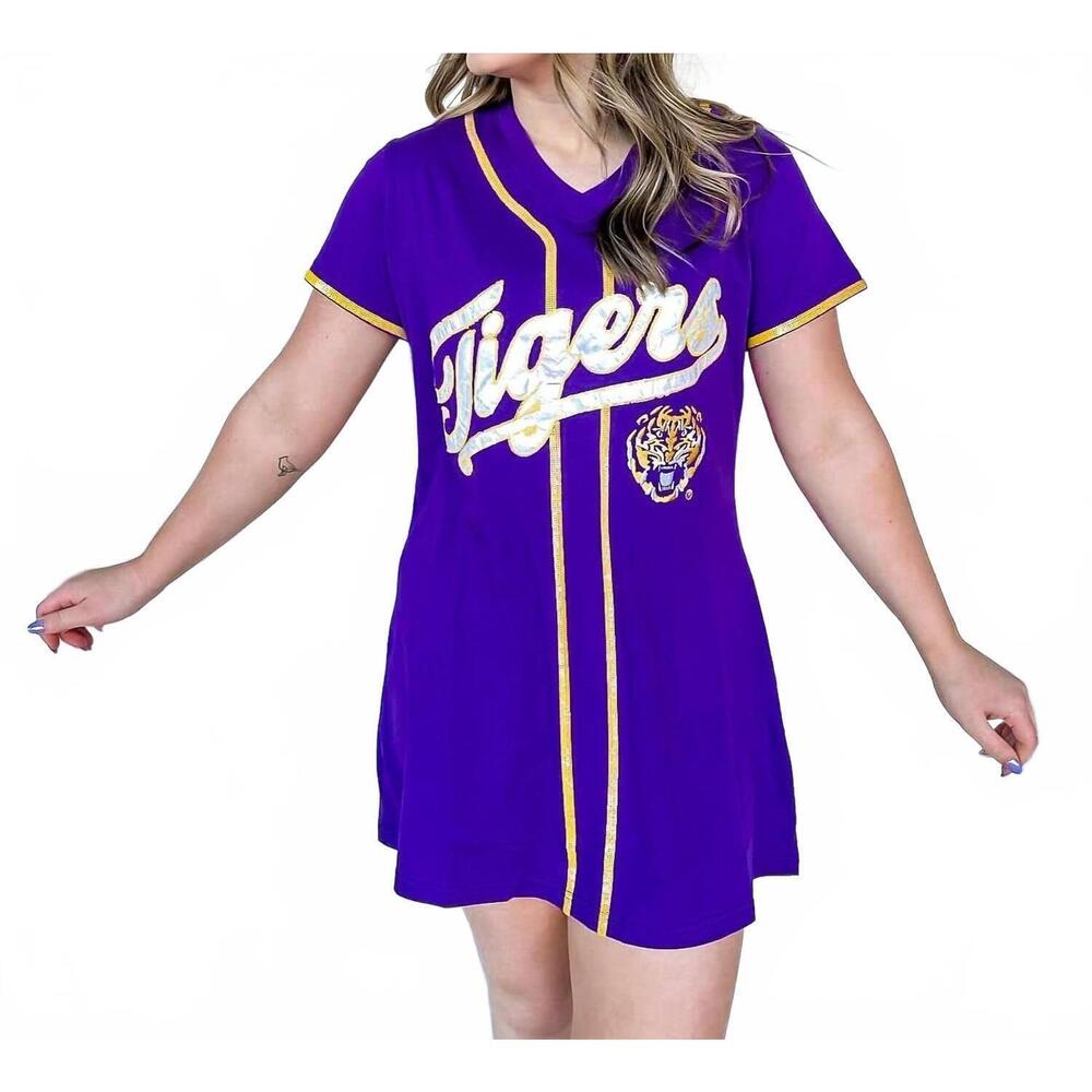 NEW QUEEN OF SPARKLES licensed lsu tiger baseball jersey dress in purple